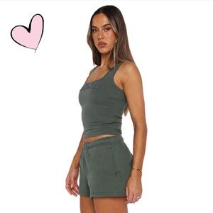 White Fox Green Cotton Tank NWT